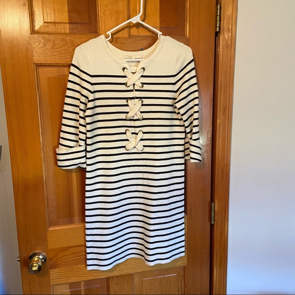 Maje Sweater Dress w/ Nautical Stripes 3/4 sleeves - Picture 5 of 16